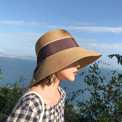 Γυναικείο ψάθινο καπέλο με κορδέλα σε διάφορα χρώματα