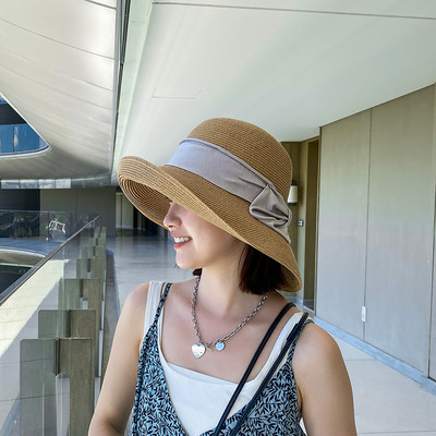 Γυναικείο ψάθινο καπέλο με κορδέλα σε διάφορα χρώματα