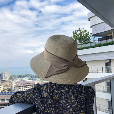 Γυναικείο ψάθινο καπέλο με κορδέλα σε διάφορα χρώματα