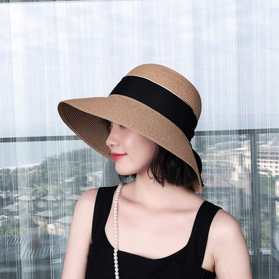 Γυναικείο ψάθινο καπέλο με κορδέλα σε διάφορα χρώματα