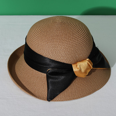 Γυναικείο ψάθινο καπέλο με σατέν κορδέλα