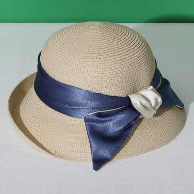 Γυναικείο ψάθινο καπέλο με σατέν κορδέλα