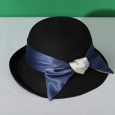 Γυναικείο ψάθινο καπέλο με σατέν κορδέλα