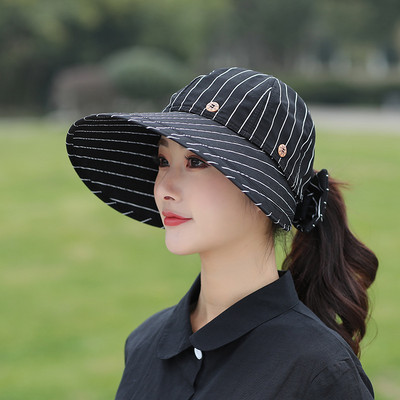 Pălărie de plajă cu protecție solară în dungi de vară