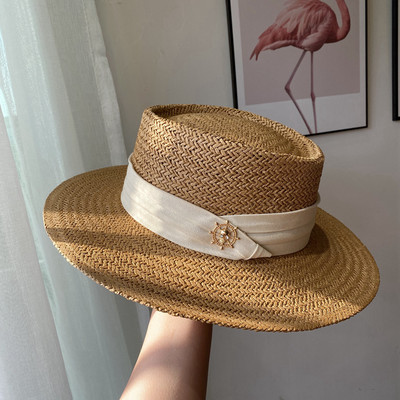 Νέο γυναικείο ψάθινο καπέλο με περιφέρια