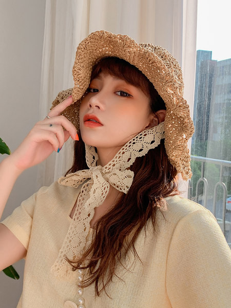 Palarie de paie dama cu panglica de dantela - diferite modele