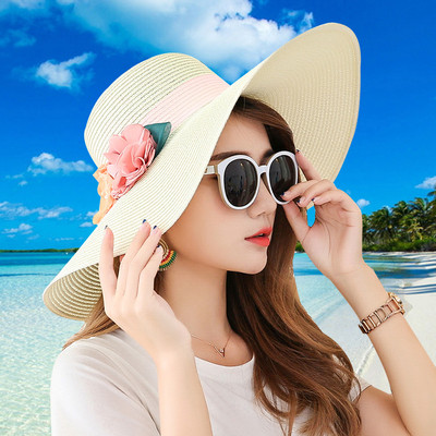 Palarie de paie dama cu franjuri si decor floral