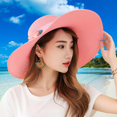 Palarie de paie dama cu franjuri si decor floral