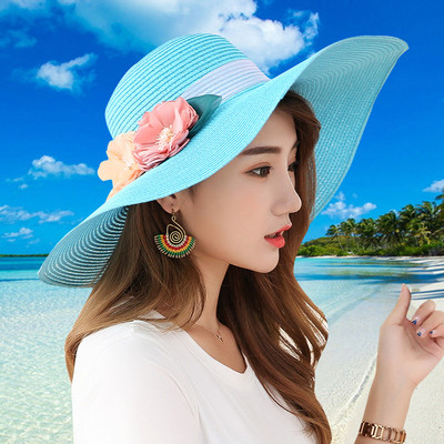 Palarie de paie dama cu franjuri si decor floral