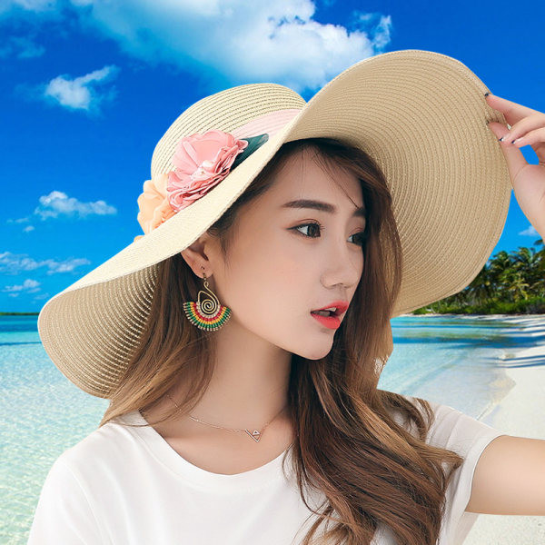 Palarie de paie dama cu franjuri si decor floral