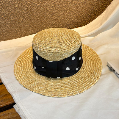 Γυναικείο ψάθινο καπέλο με περιφέρια και κορδέλα