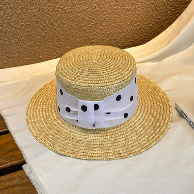 Γυναικείο ψάθινο καπέλο με περιφέρια και κορδέλα