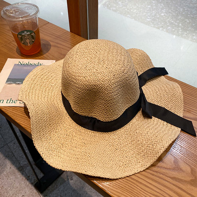 Palarie de paie dama cu panglica in doua culori