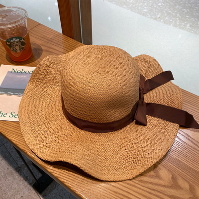 Palarie de paie dama cu panglica in doua culori