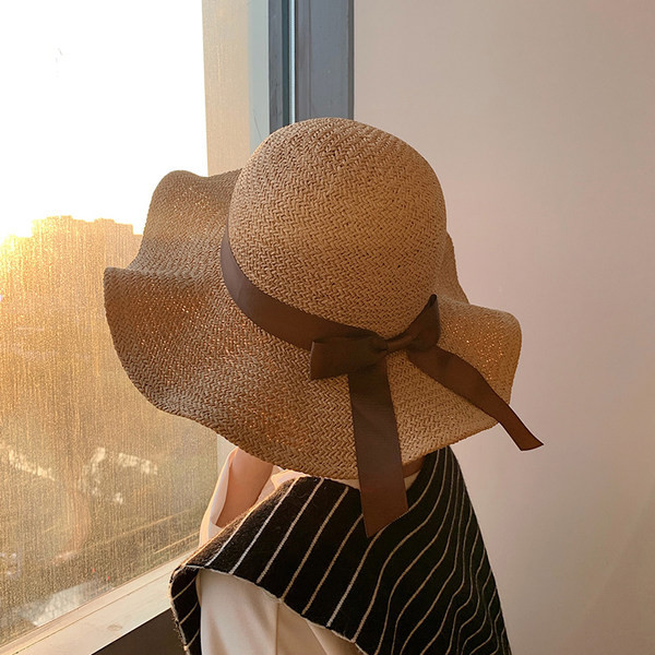 Palarie de paie dama cu panglica in doua culori