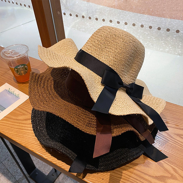 Palarie de paie dama cu panglica in doua culori