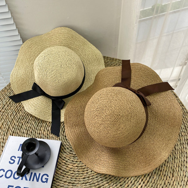 Palarie de paie dama cu panglica in doua culori