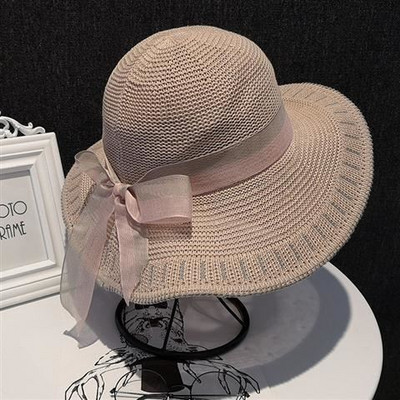 Πλεκτό γυναικείο καπέλο με κορδέλα και περιφέρια