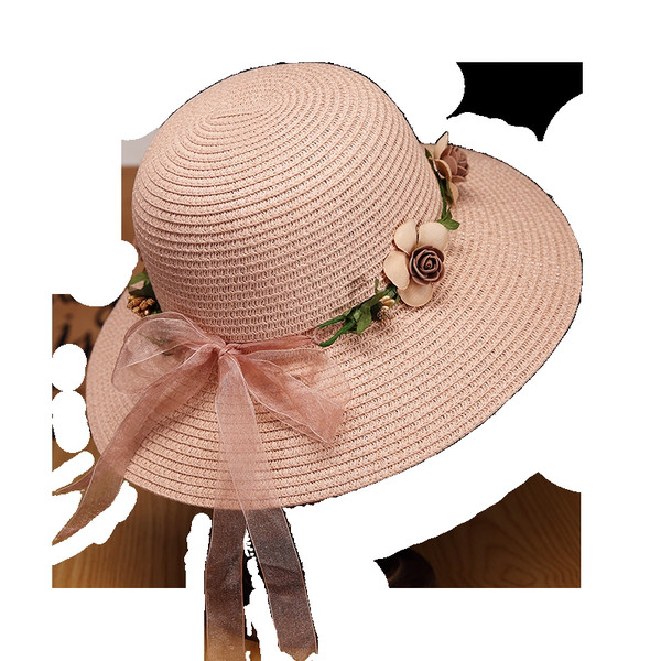 Γυναικείο ψάθινο καπέλο με τρισδιάστατη διακόσμηση