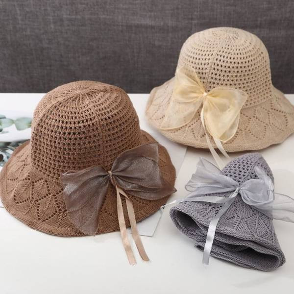 Palarie de plaja dama tricotata cu panglica