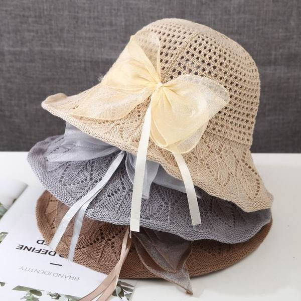 Palarie de plaja dama tricotata cu panglica