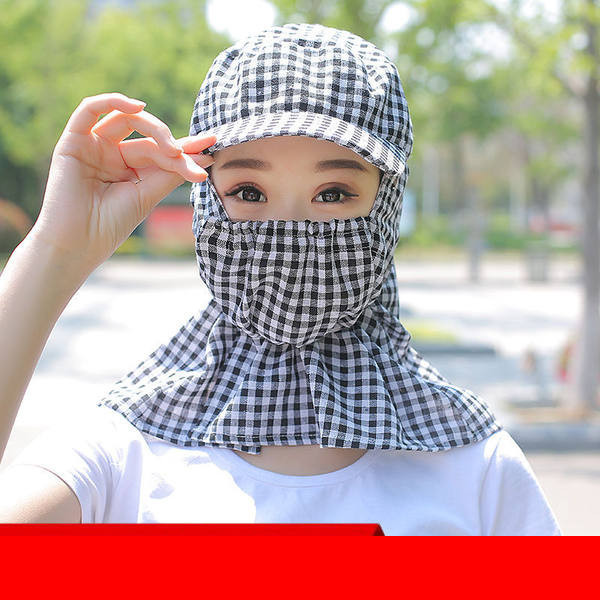 Palarie casual dama in carouri cu esarfa si vizor