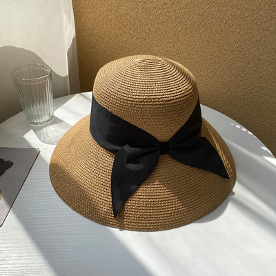 Γυναικείο ψάθινο καπέλο με κορδέλα και περιφέρια