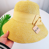 Pălărie de paie pentru femei cu vizor și panglică