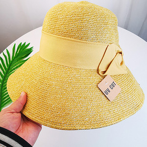 Pălărie de paie pentru femei cu vizor și panglică