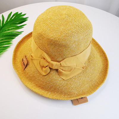 Pălărie de paie pentru femei cu vizor și panglică