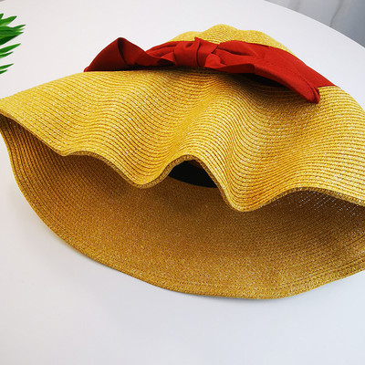 Pălărie de paie pentru femei cu vizor și panglică