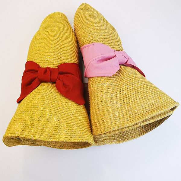 Pălărie de paie pentru femei cu vizor și panglică