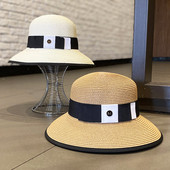 Pălărie de paie pentru femei cu protecție solară cu panglică