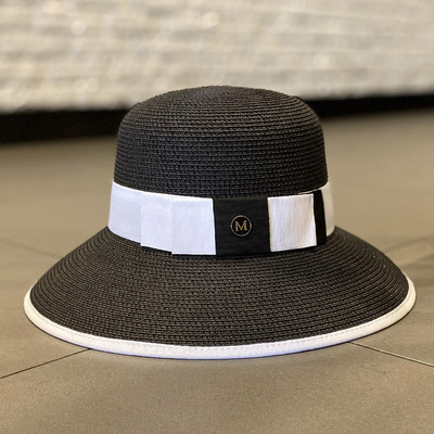 Pălărie de paie pentru femei cu protecție solară cu panglică