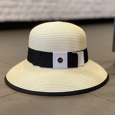 Pălărie de paie pentru femei cu protecție solară cu panglică