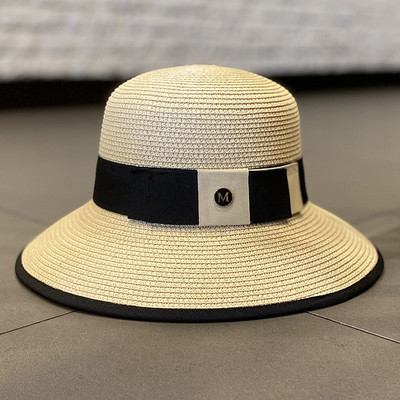 Pălărie de paie pentru femei cu protecție solară cu panglică