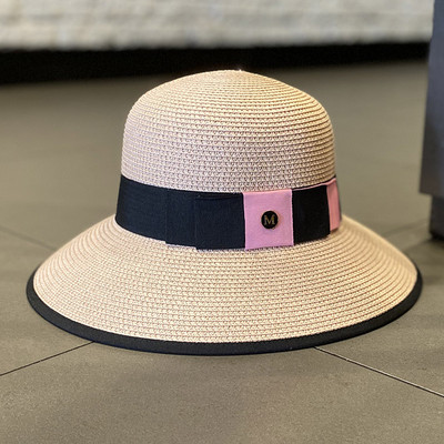Pălărie de paie pentru femei cu protecție solară cu panglică