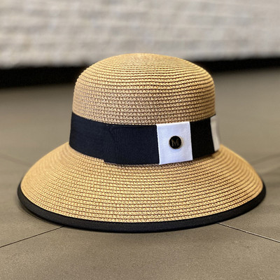 Pălărie de paie pentru femei cu protecție solară cu panglică