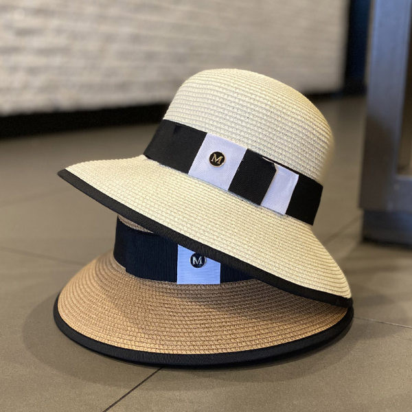 Pălărie de paie pentru femei cu protecție solară cu panglică