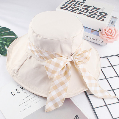 Γυναικείο υφασμάτινο καπέλο με καρό κορδέλα