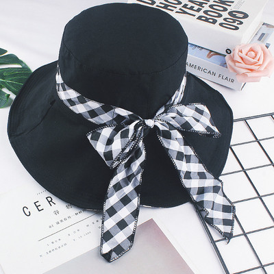 Γυναικείο υφασμάτινο καπέλο με καρό κορδέλα