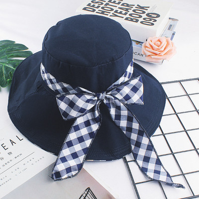 Γυναικείο υφασμάτινο καπέλο με καρό κορδέλα