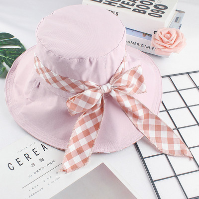 Γυναικείο υφασμάτινο καπέλο με καρό κορδέλα