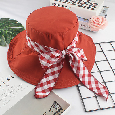 Γυναικείο υφασμάτινο καπέλο με καρό κορδέλα