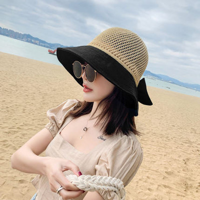 Pălărie de protecție solară pentru femei cu panglică și boruri mari