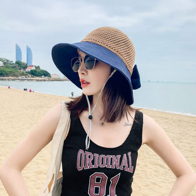 Pălărie de protecție solară pentru femei cu panglică și boruri mari