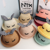 Pălărie de paie tricotată pentru femei cu panglică în dungi