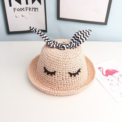 Pălărie de paie tricotată pentru femei cu panglică în dungi