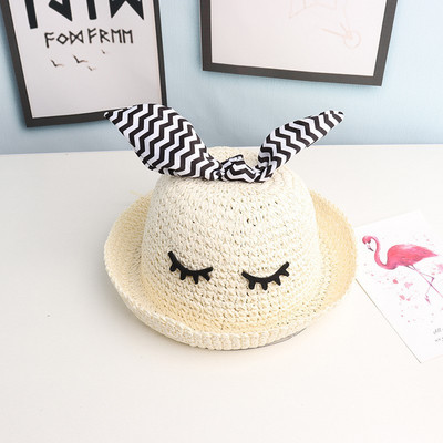 Pălărie de paie tricotată pentru femei cu panglică în dungi