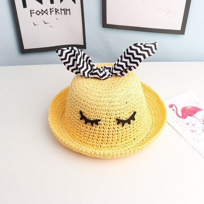 Pălărie de paie tricotată pentru femei cu panglică în dungi
